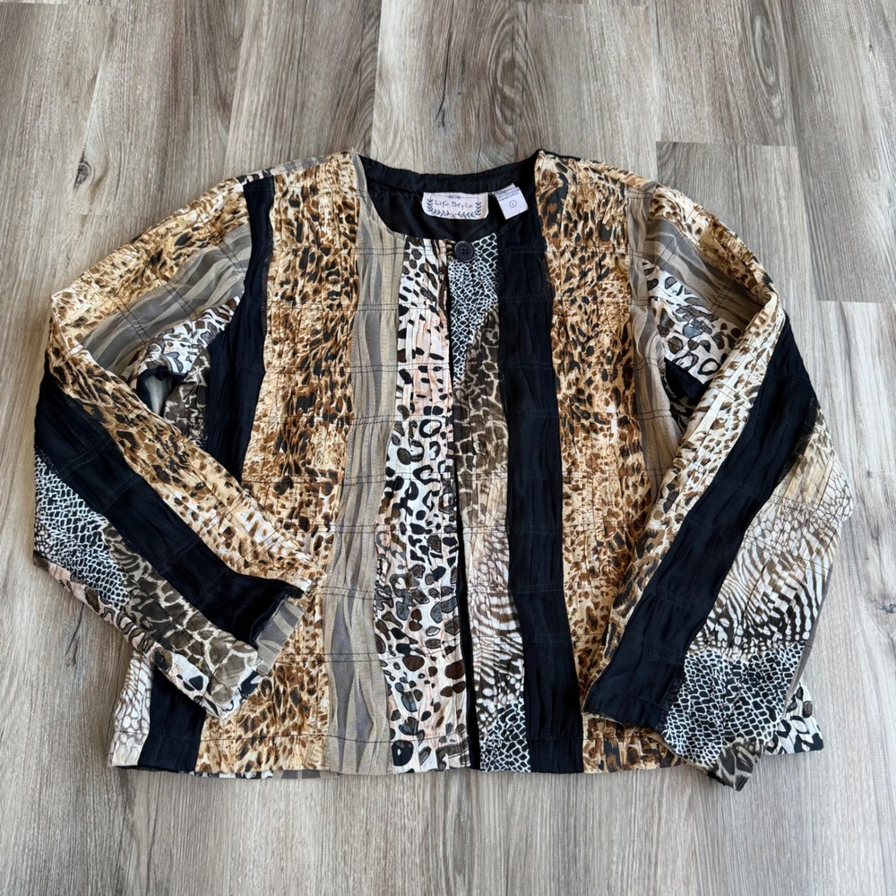 Women's Mixed Animal Print Button Jacket - Black & Brown